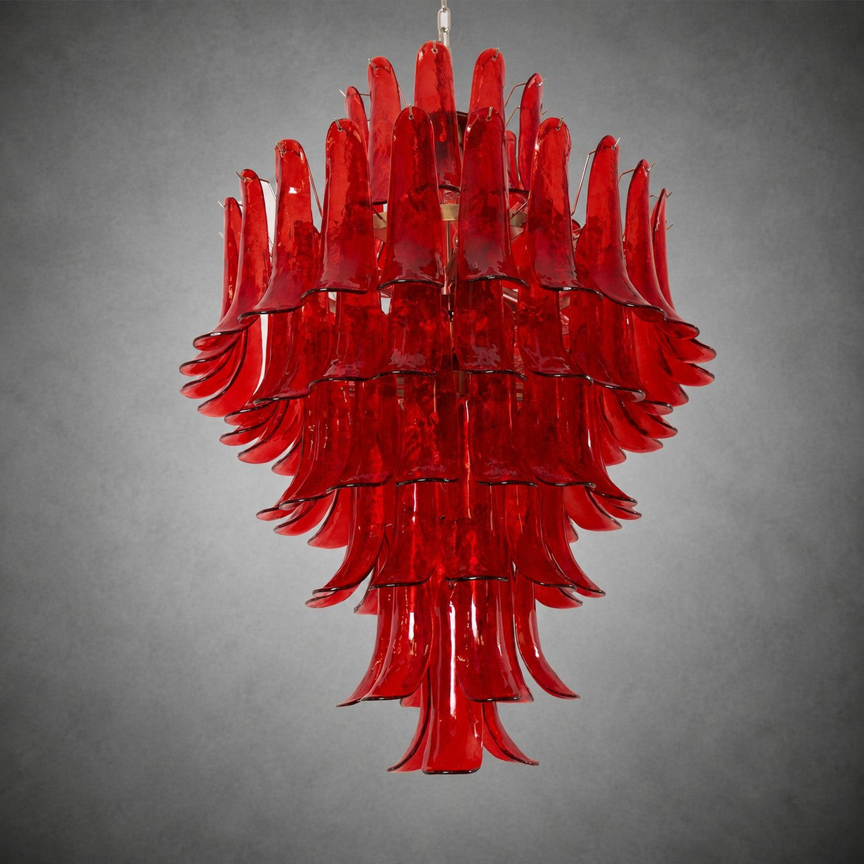 Chandelier  Glass Crimson Cascade Hand-Blown Murano-Style Seven-Tier Chrome