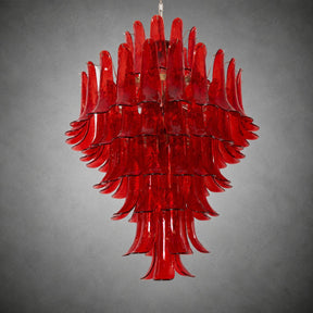 Chandelier  Glass Crimson Cascade Hand-Blown Murano-Style Seven-Tier Chrome
