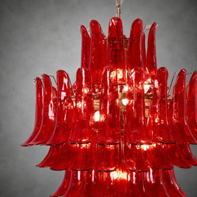 Chandelier  Glass Crimson Cascade Hand-Blown Murano-Style Seven-Tier Chrome