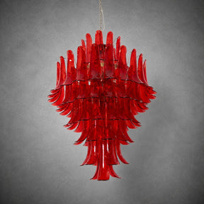 Chandelier  Glass Crimson Cascade Hand-Blown Murano-Style Seven-Tier Chrome