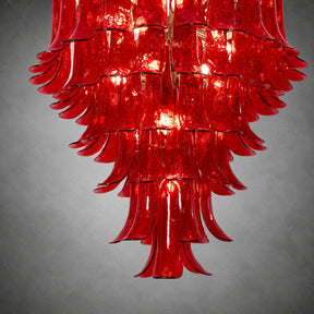 Chandelier  Glass Crimson Cascade Hand-Blown Murano-Style Seven-Tier Chrome