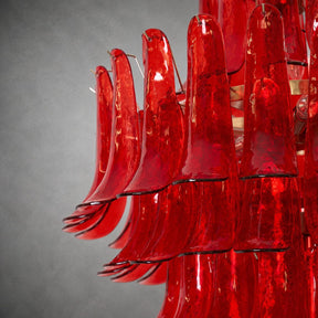 Chandelier  Glass Crimson Cascade Hand-Blown Murano-Style Seven-Tier Chrome