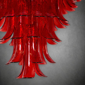 Chandelier  Glass Crimson Cascade Hand-Blown Murano-Style Seven-Tier Chrome
