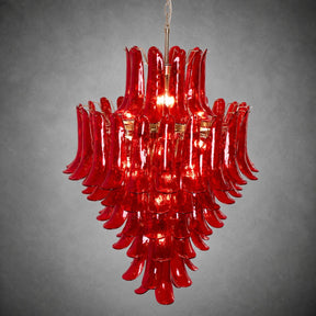 Chandelier  Glass Crimson Cascade Hand-Blown Murano-Style Seven-Tier Chrome
