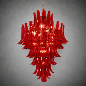 Chandelier  Glass Crimson Cascade Hand-Blown Murano-Style Seven-Tier Chrome