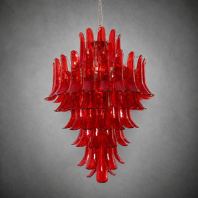 Chandelier  Glass Crimson Cascade Hand-Blown Murano-Style Seven-Tier Chrome