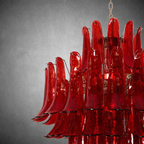 Chandelier  Glass Crimson Cascade Hand-Blown Murano-Style Seven-Tier Chrome