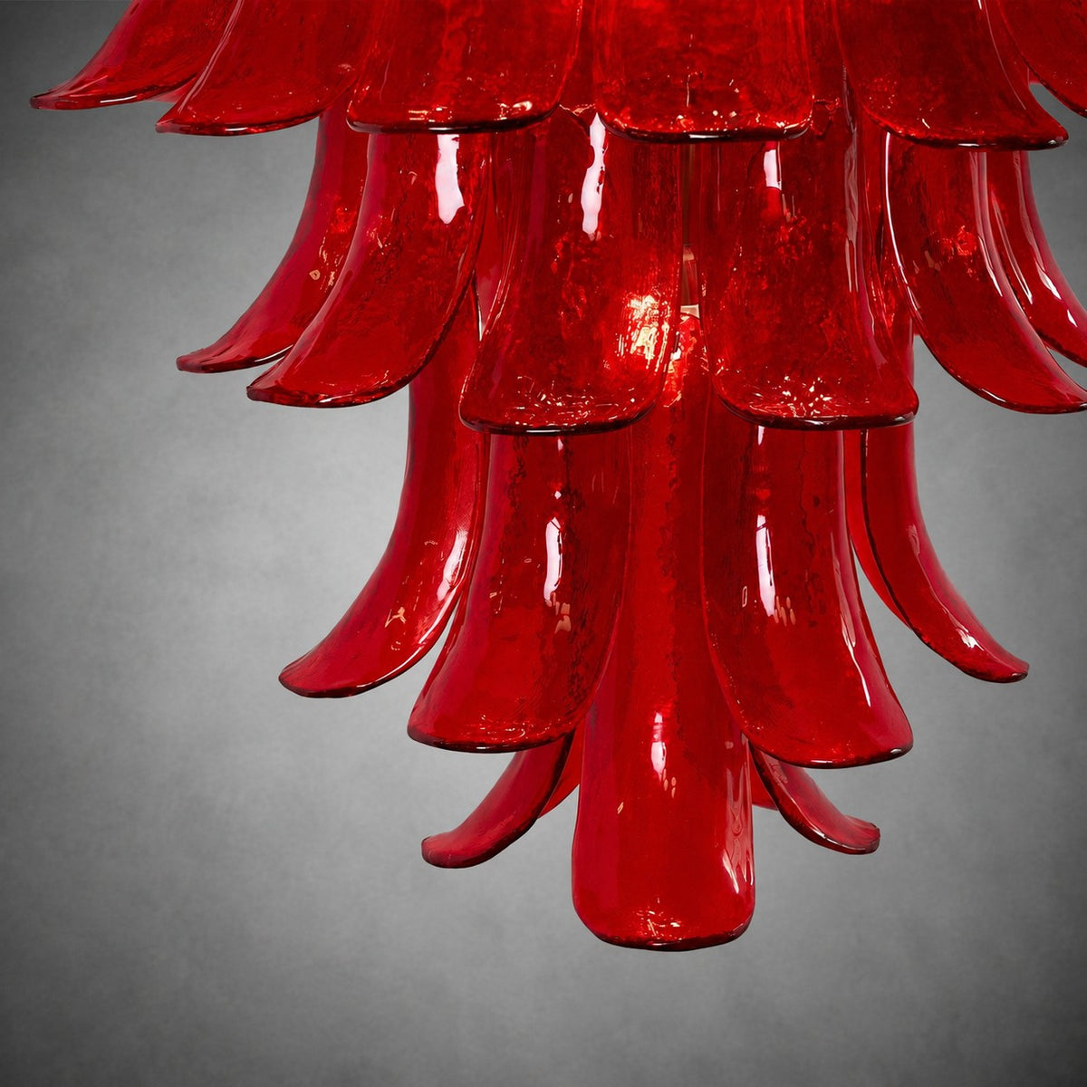 Chandelier  Glass Crimson Cascade Hand-Blown Murano-Style Seven-Tier Chrome