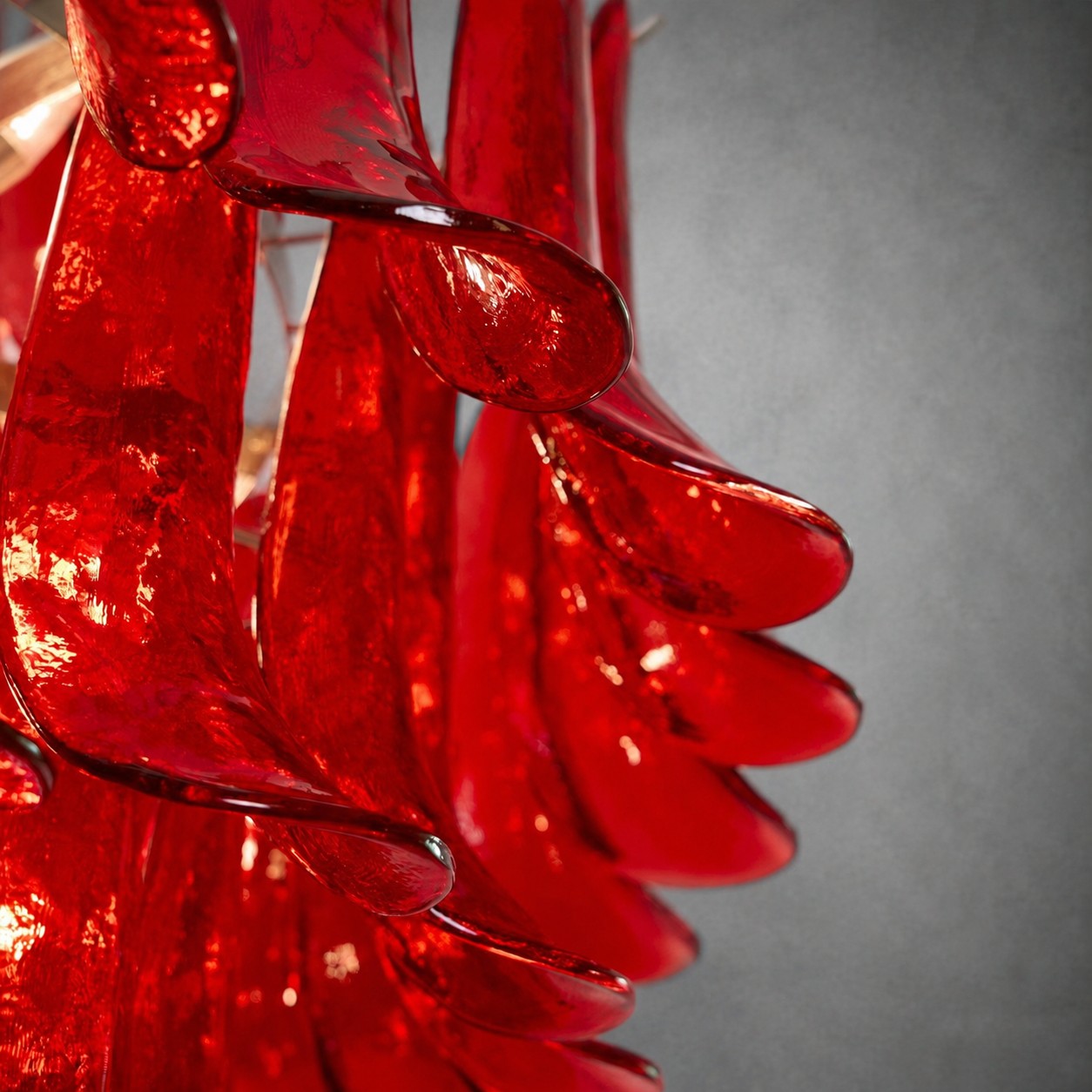 Chandelier  Glass Crimson Cascade Hand-Blown Murano-Style Seven-Tier Chrome