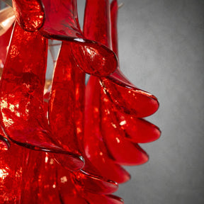 Chandelier  Glass Crimson Cascade Hand-Blown Murano-Style Seven-Tier Chrome