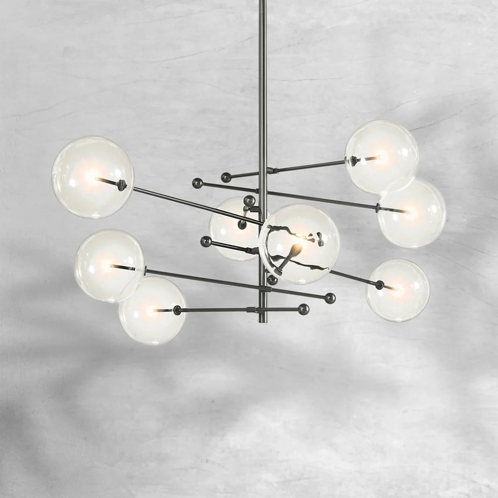 Glass Globe Mobile Eight-Arm Chandelier 79"