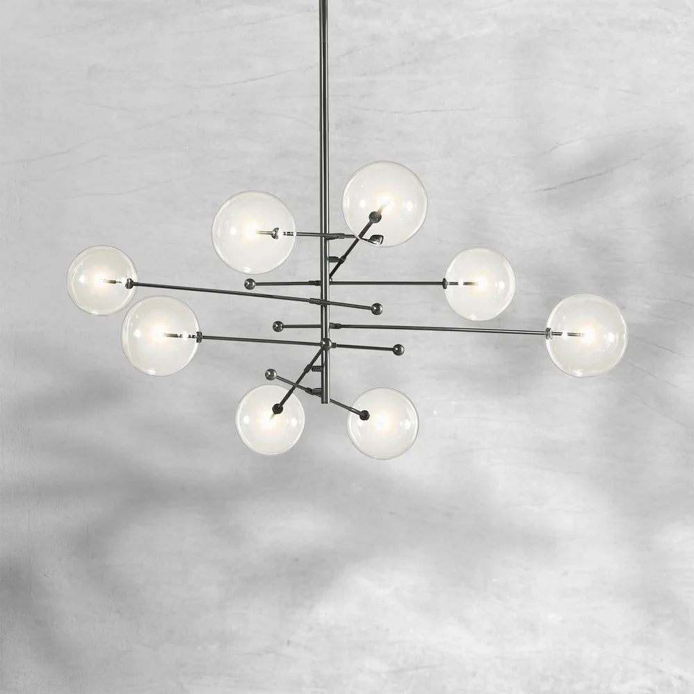 Glass Globe Mobile Eight-Arm Chandelier 79"