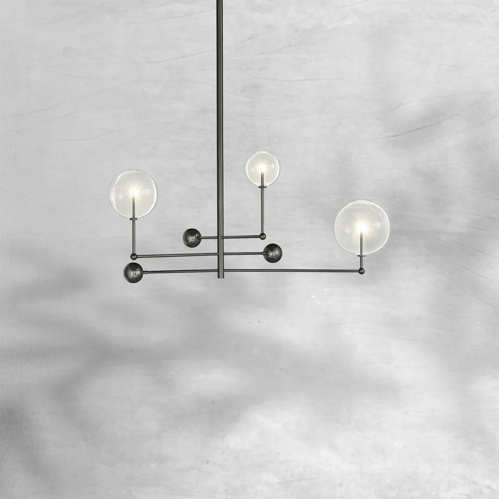Glass Globe Mobile Three-Arm Chandelier 46"