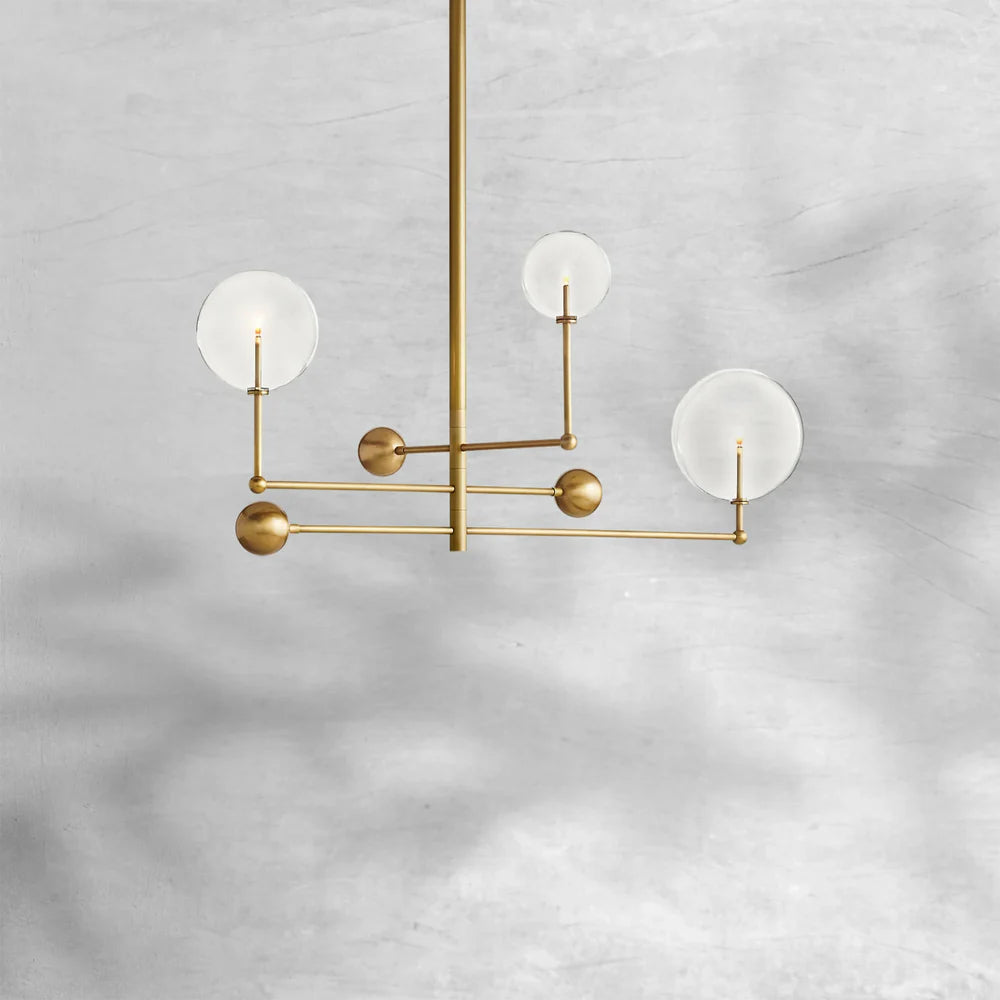 Glass Globe Mobile Three-Arm Chandelier 46"