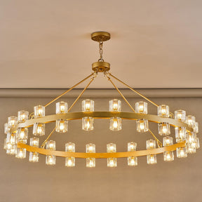 Gold 48‑Inch Wagon Wheel Chandelier with 48 Crystal Lights