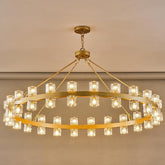 Gold 48‑Inch Wagon Wheel Chandelier with 48 Crystal Lights