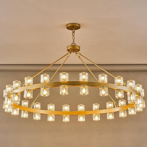 Gold 48‑Inch Wagon Wheel Chandelier with 48 Crystal Lights