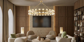 Gold 48‑Inch Wagon Wheel Chandelier with 48 Crystal Lights