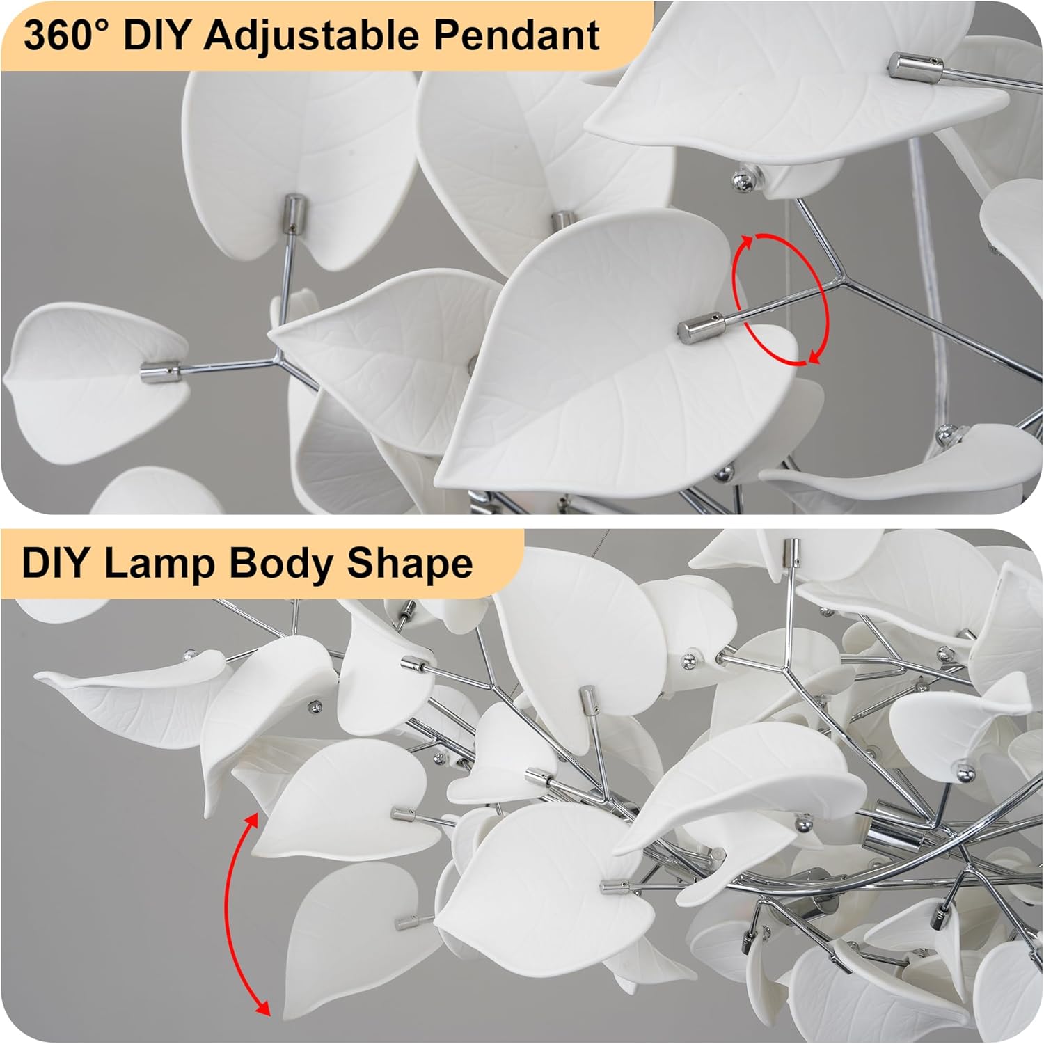 Gold Ceramic Leaf Chandelier 31.5" 6-Light Modern Round Fixture