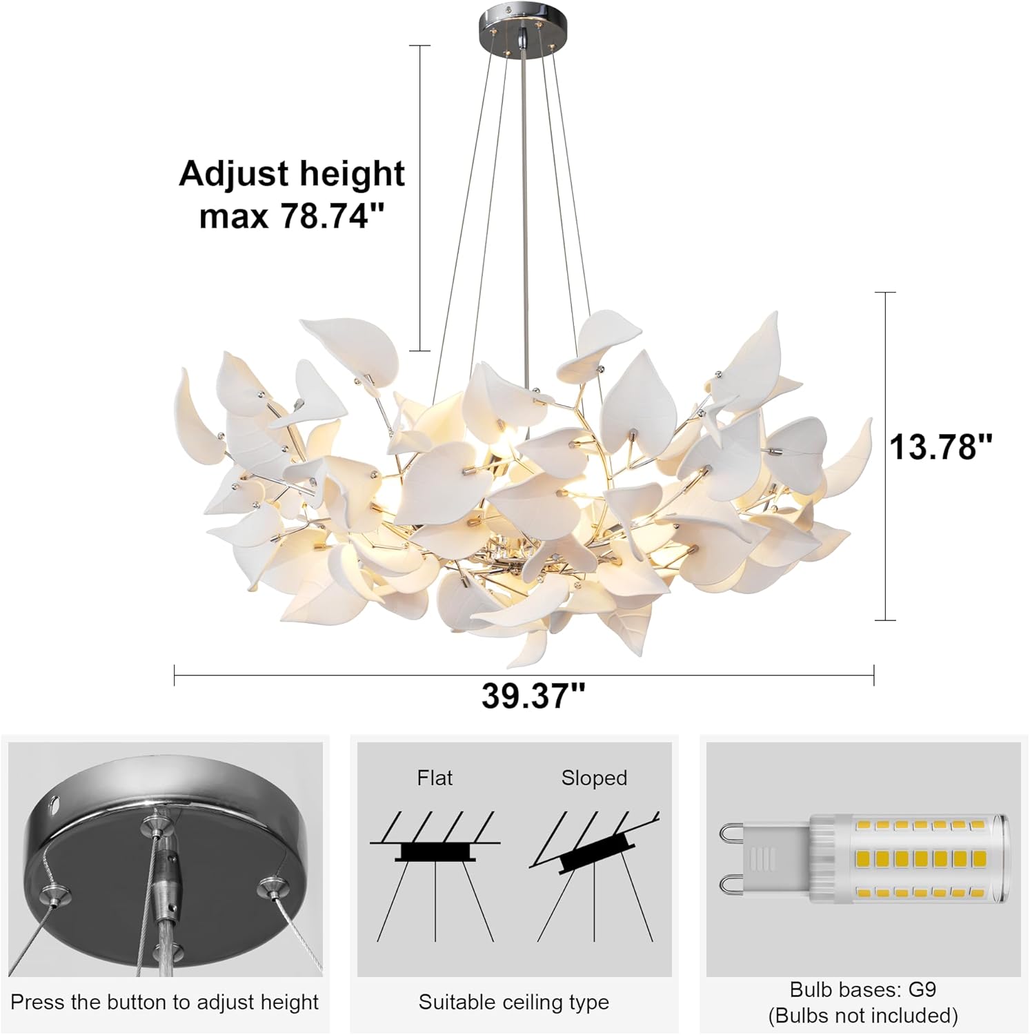 Gold Ceramic Leaf Chandelier 31.5" 6-Light Modern Round Fixture
