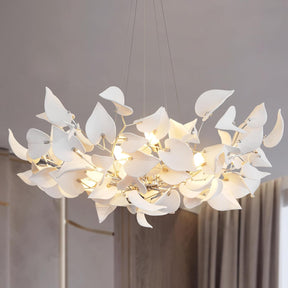 Gold Ceramic Leaf Chandelier 31.5" 6-Light Modern Round Fixture