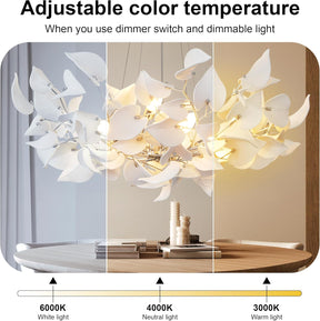 Gold Ceramic Leaf Chandelier 31.5" 6-Light Modern Round Fixture