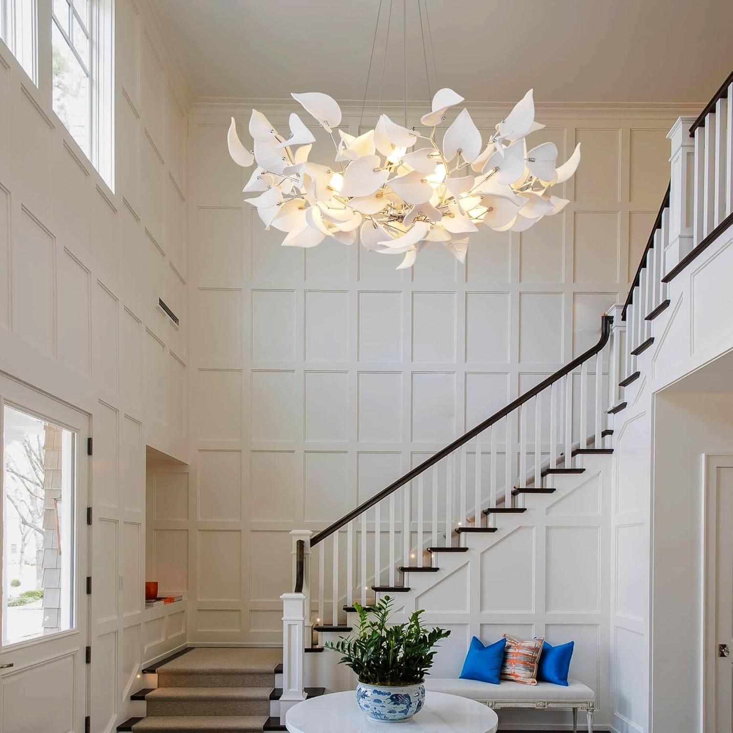 Gold Ceramic Leaf Chandelier 31.5" 6-Light Modern Round Fixture