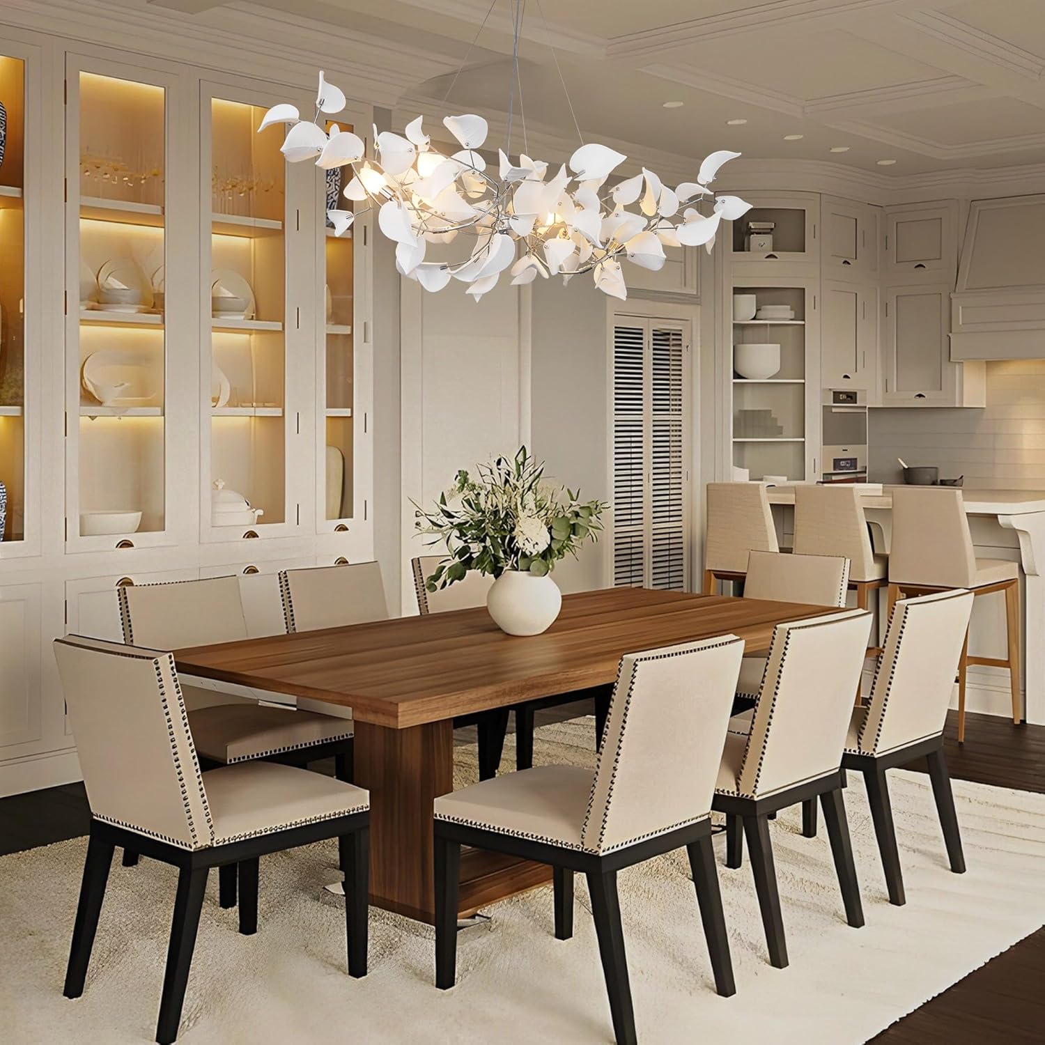 Gold Ceramic Leaf Chandelier with 6 Adjustable Lights, 31.5" Diameter