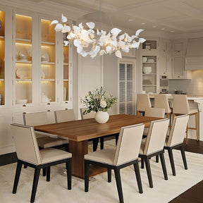 Gold Ceramic Leaf Chandelier with 6 Adjustable Lights, 31.5" Diameter