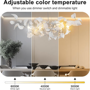 Gold Ceramic Leaf Chandelier with 6 Adjustable Lights, 31.5" Diameter