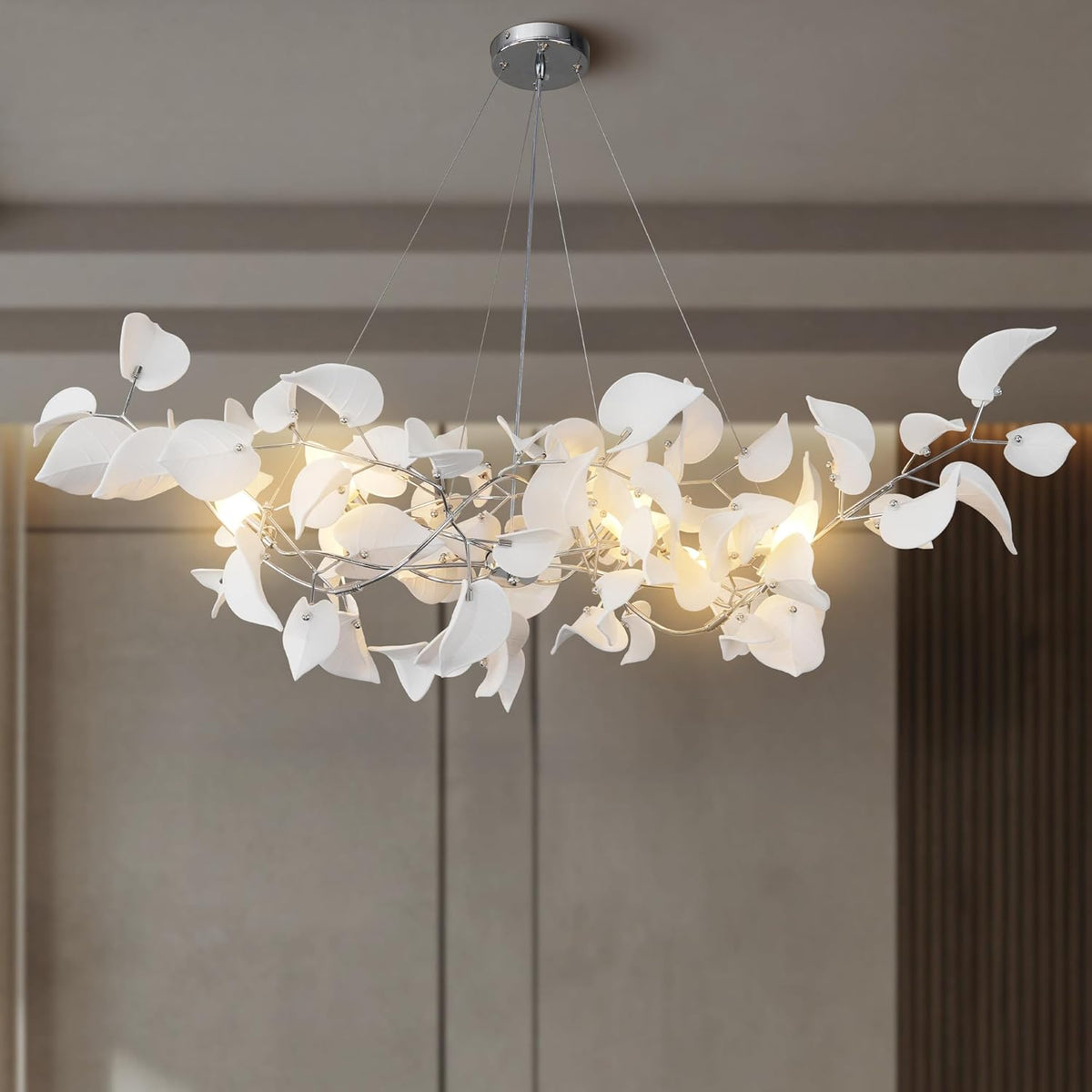 Gold Ceramic Leaf Chandelier with 6 Adjustable Lights, 31.5" Diameter