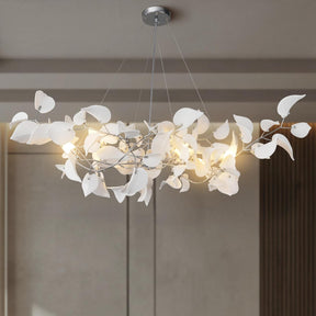 Gold Ceramic Leaf Chandelier with 6 Adjustable Lights, 31.5" Diameter