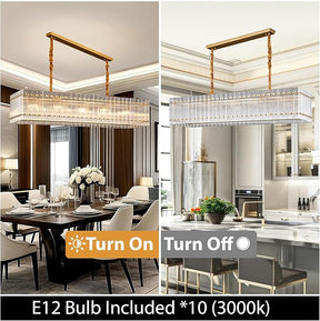 Gold Chandeliers for Dining Room,55''Kitchen Island Lighting, Rectangular Water Ripple Glass Chandeliers