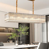 Gold Chandeliers for Dining Room,55''Kitchen Island Lighting, Rectangular Water Ripple Glass Chandeliers