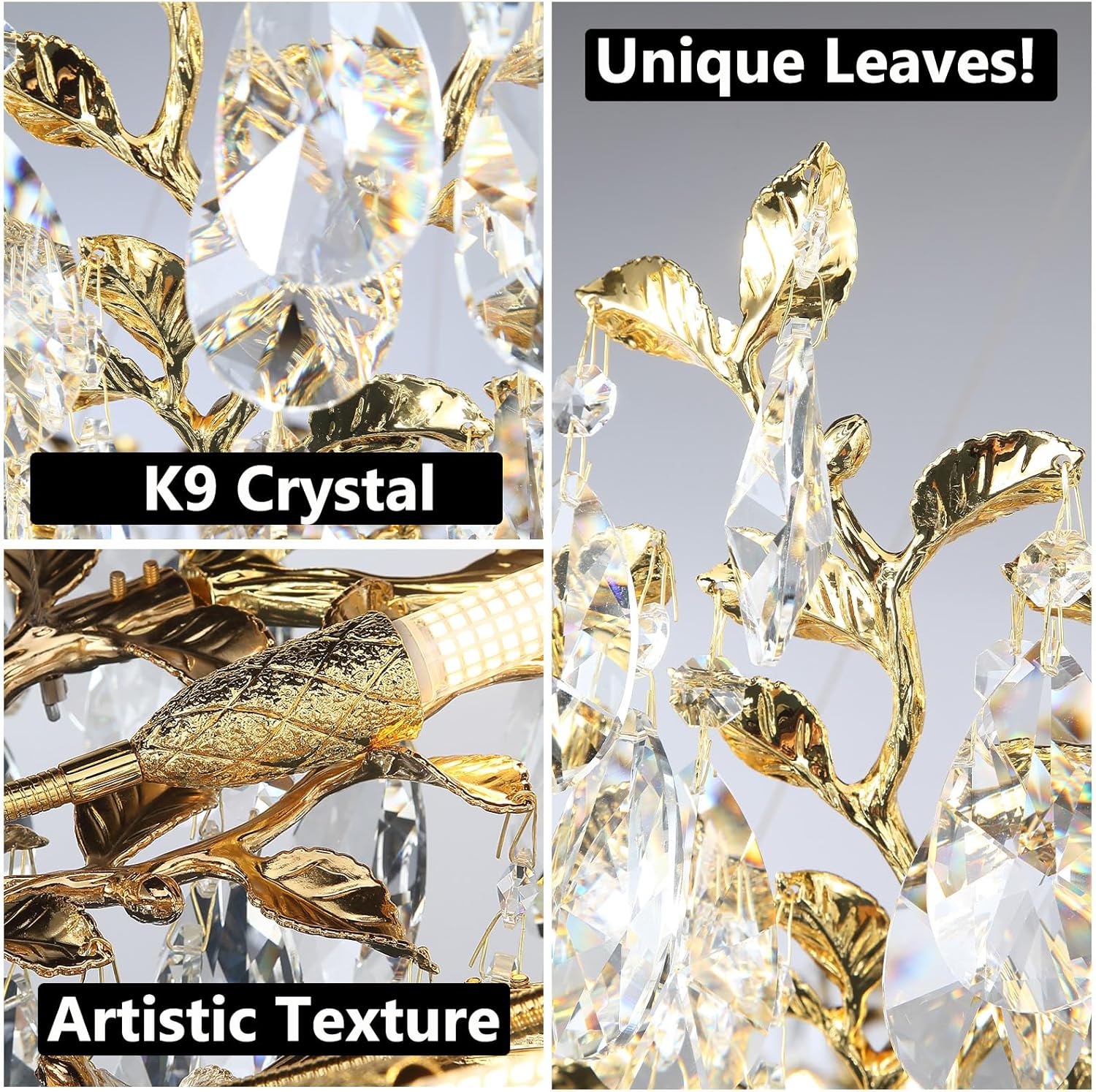 Gold Modern Crystal Tree Branch Leaf Chandelier for Home