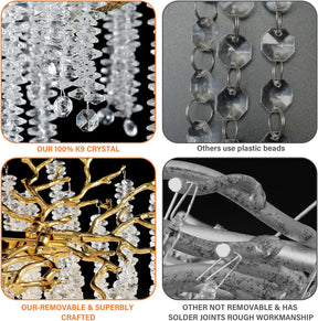 YUYI Gold Tree Branch Crystal Chandelier 47.2" Rectangular