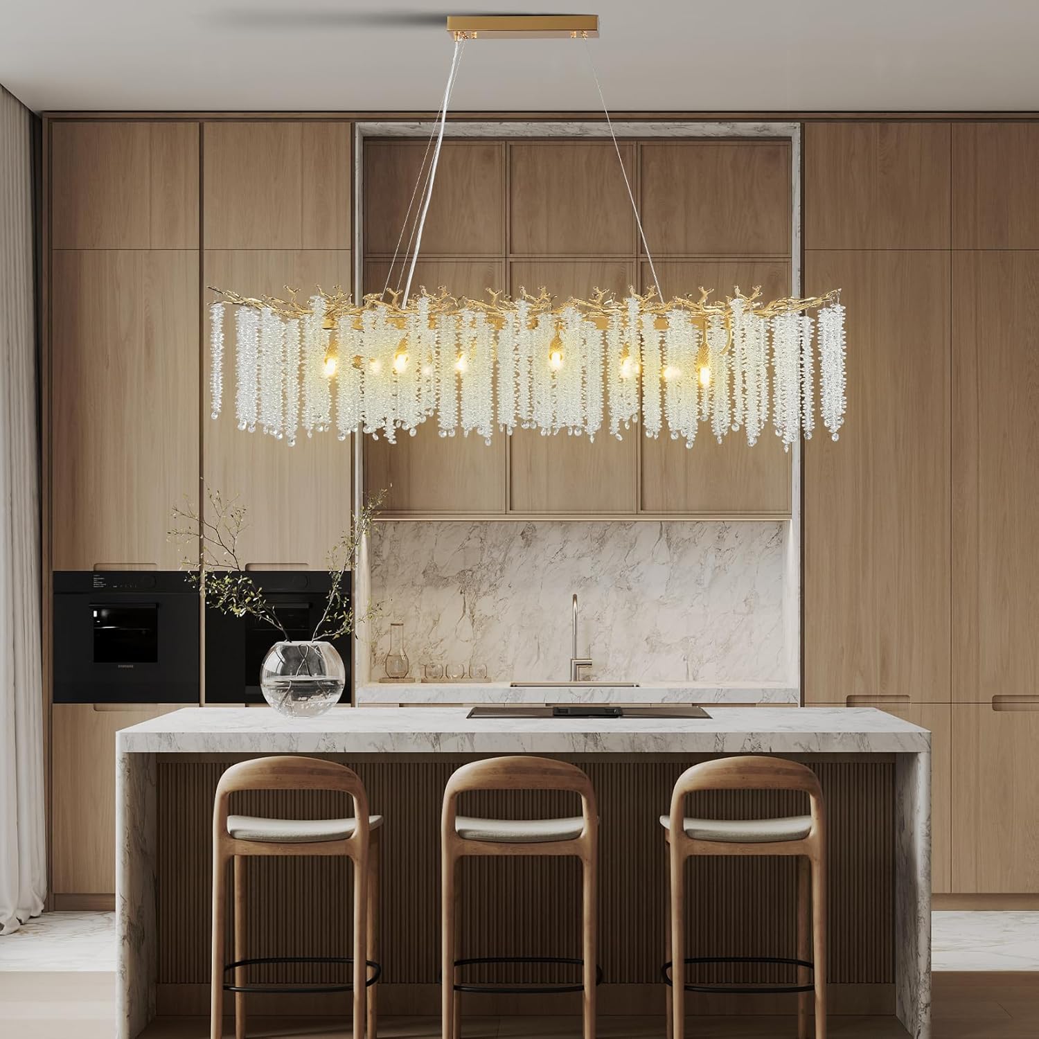 YUYI Gold Tree Branch Crystal Chandelier 47.2" Rectangular