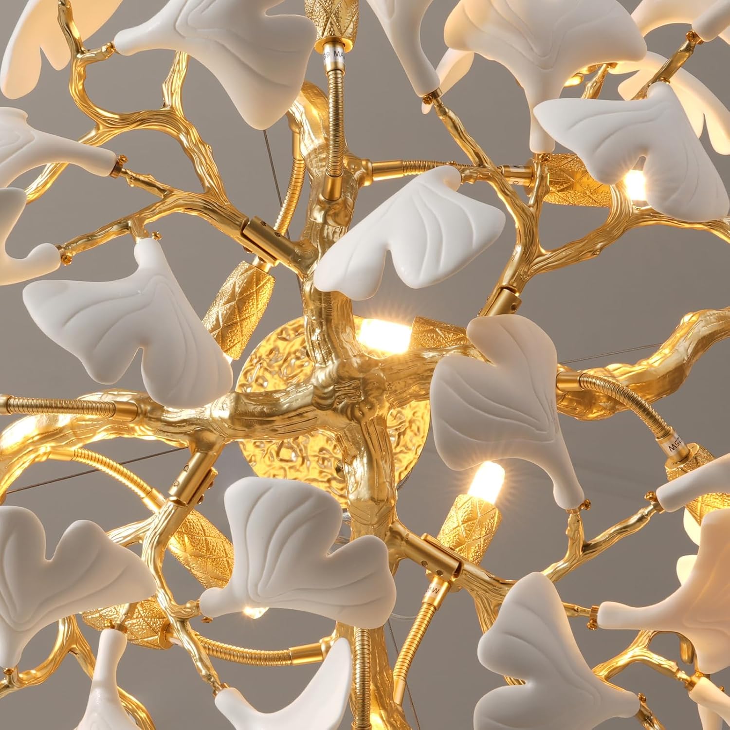 Gold Tree Branches 31" Sputnik Ginkgo Leaf Ceiling Chandelier