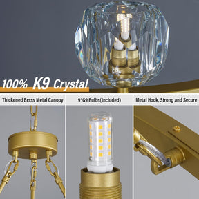 Gold Wagon Wheel Chandelier – 36" 9-Light Crystal Fixture for Modern Homes