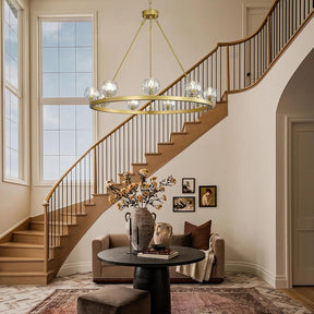 Gold Wagon Wheel Chandelier – 36" 9-Light Crystal Fixture for Modern Homes