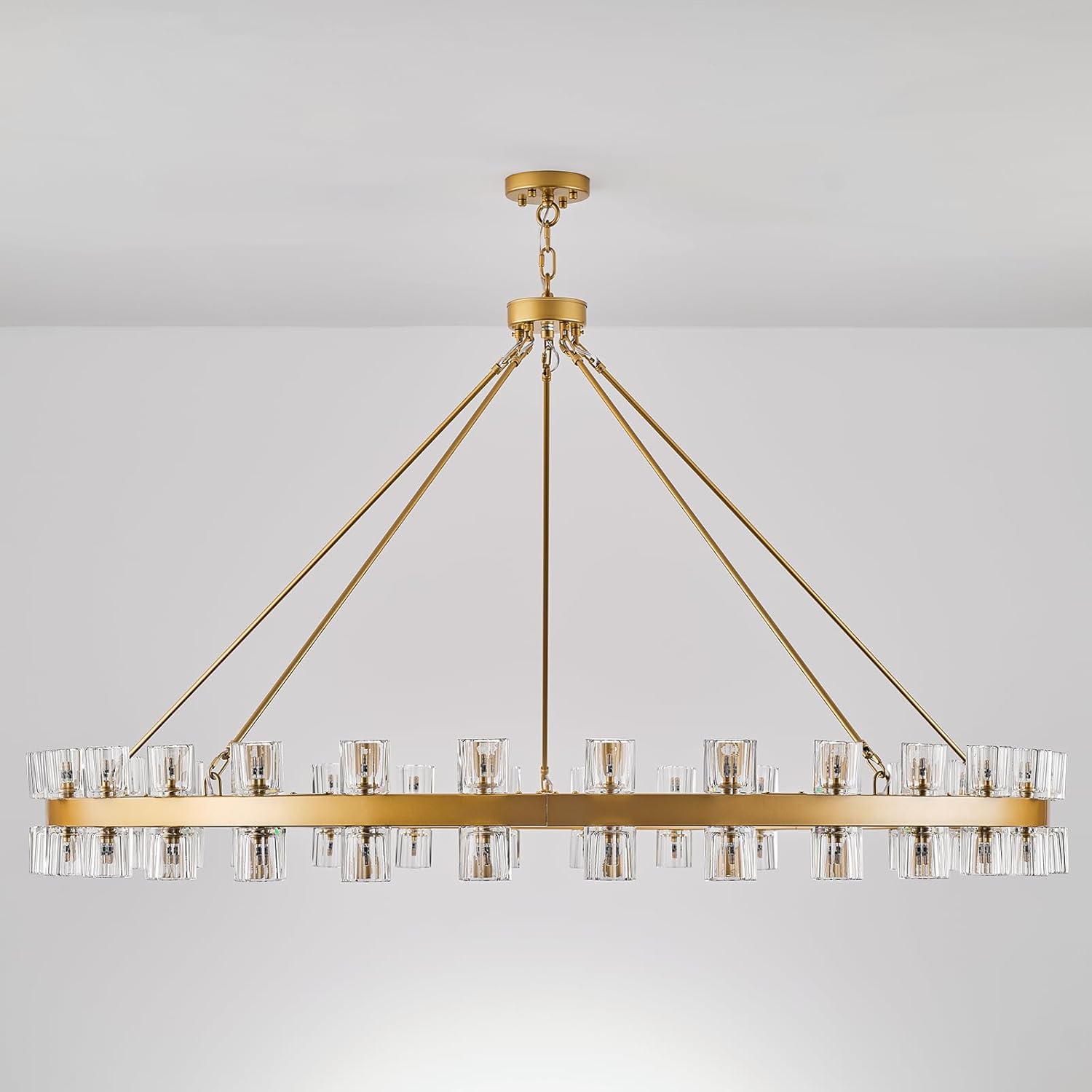 Gold Wagon Wheel Chandelier 60" Crystal Shade, 60 Lights, Farmhouse