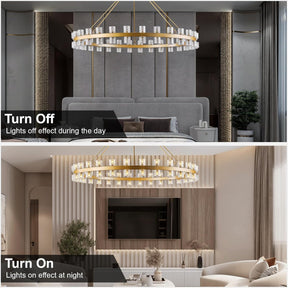 Gold Wagon Wheel Chandelier 60" Crystal Shade, 60 Lights, Farmhouse