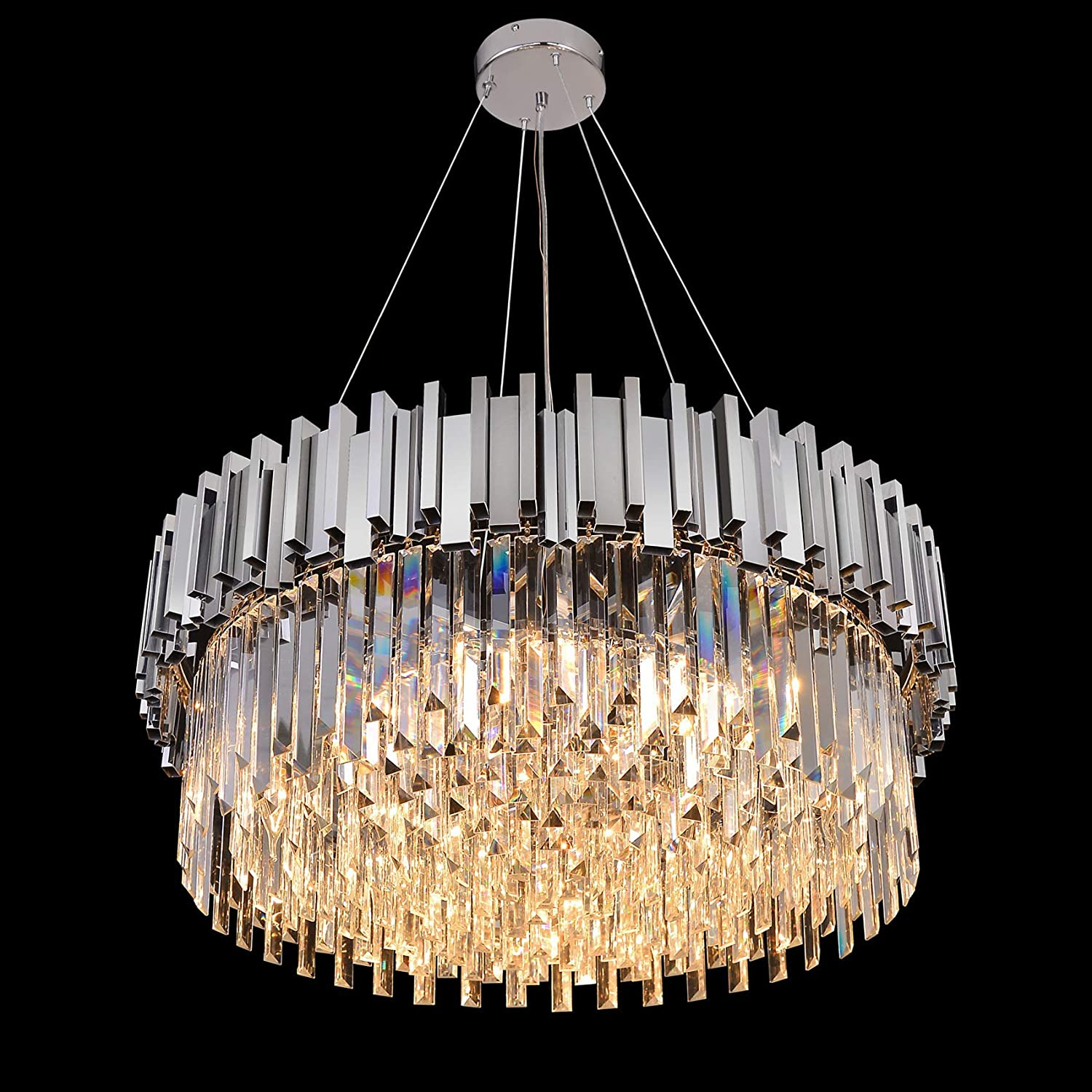 Gold/Silver Round Modern Tiered Metal Crystal Chandelier