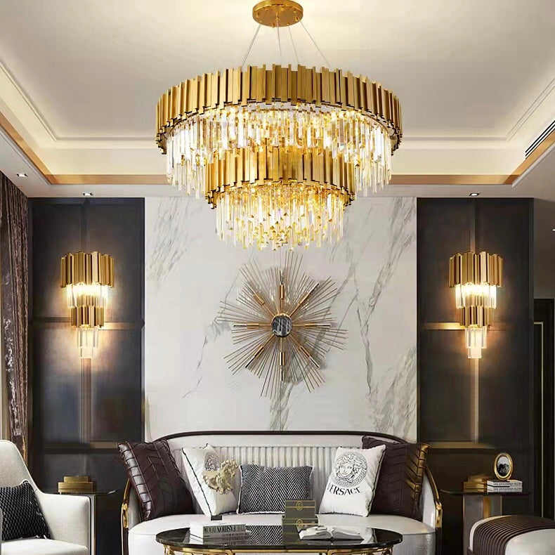 Gold/Silver Round Modern Tiered Metal Crystal Chandelier
