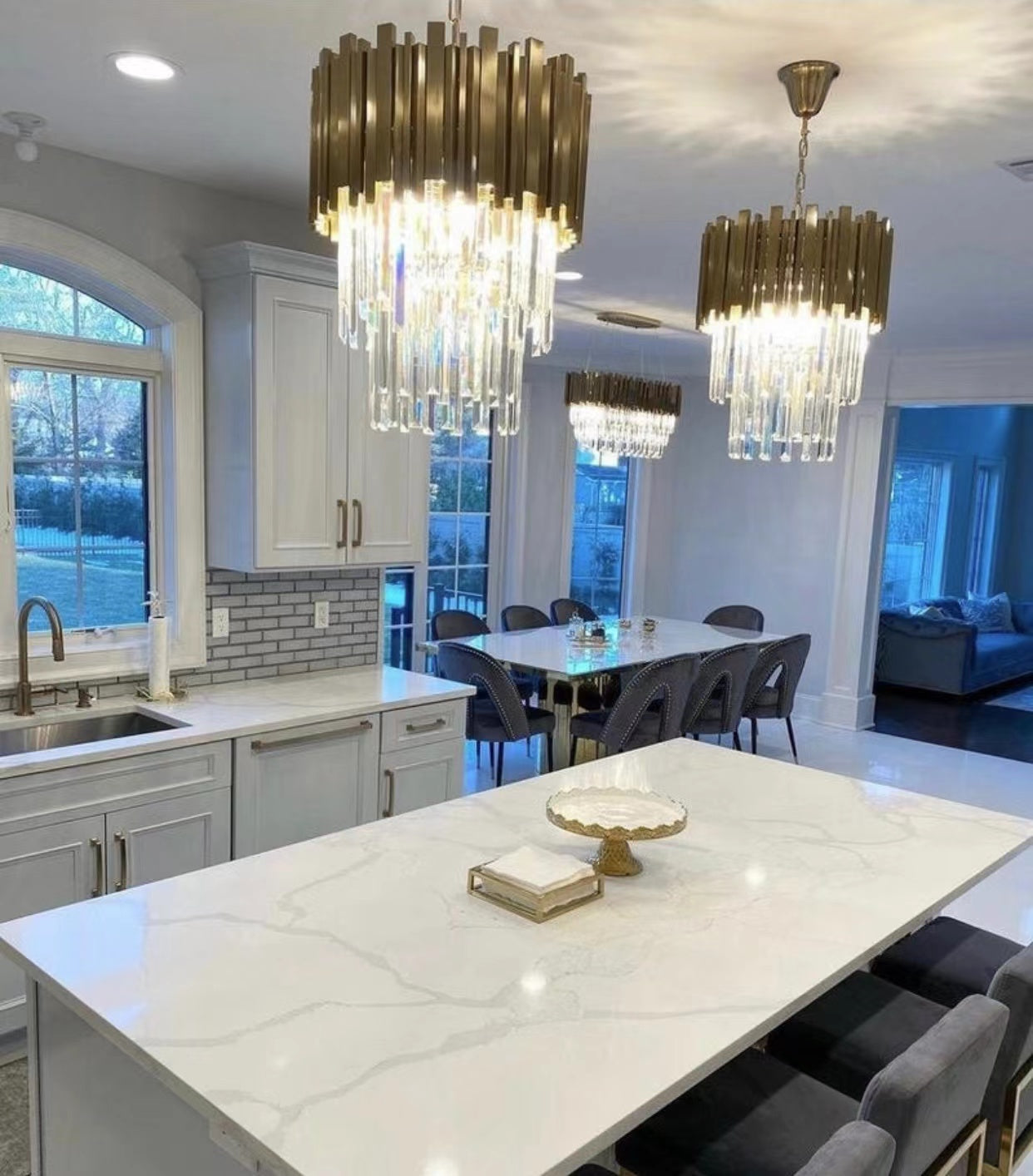 Gold/Silver Round Modern Tiered Metal Crystal Chandelier