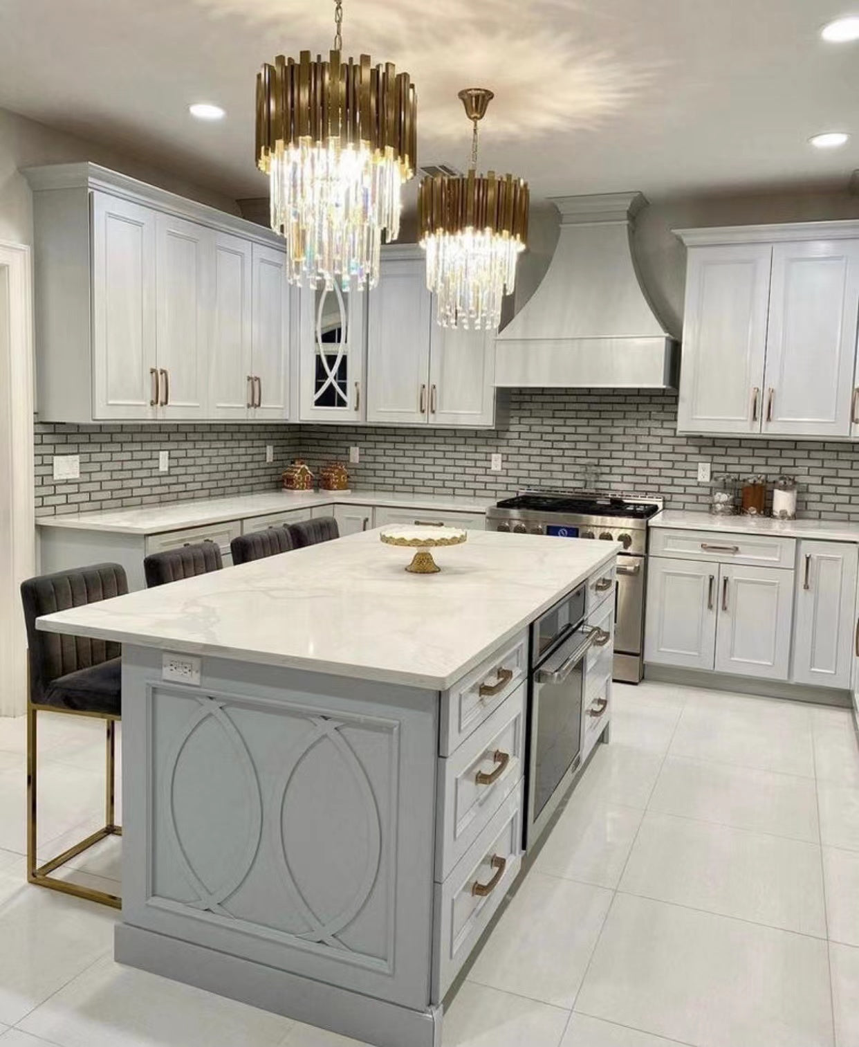 Gold/Silver Round Modern Tiered Metal Crystal Chandelier