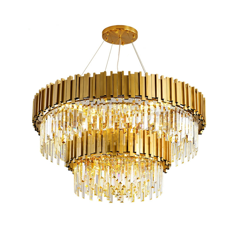 Gold/Silver Round Modern Tiered Metal Crystal Chandelier