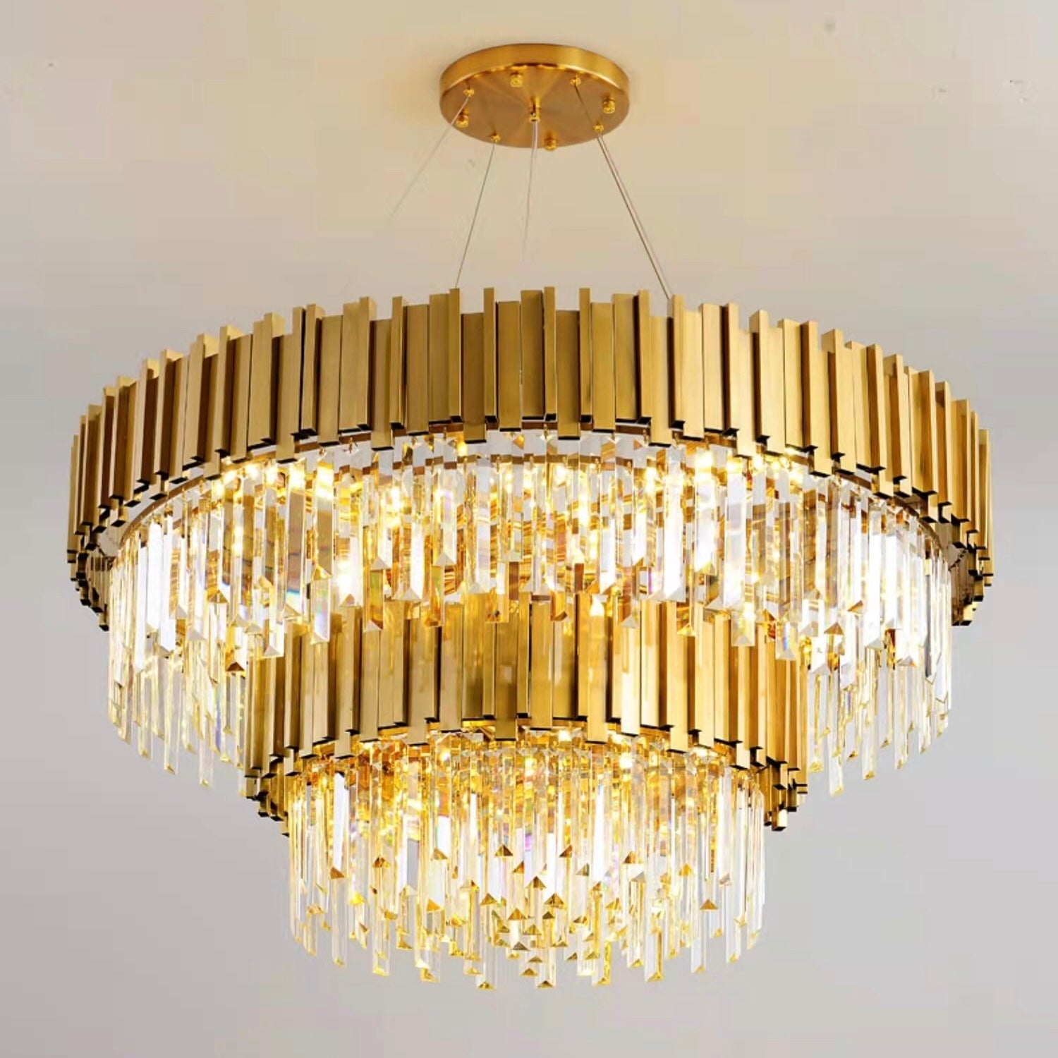 Gold/Silver Round Modern Tiered Metal Crystal Chandelier