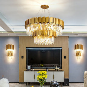Gold/Silver Round Modern Tiered Metal Crystal Chandelier