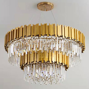 Gold/Silver Round Modern Tiered Metal Crystal Chandelier